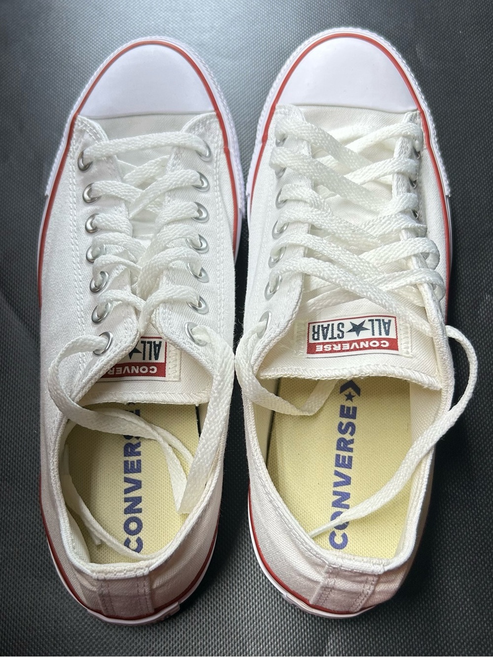 Converse White Low Top Chuck Taylor Sneakers with Red Trim, Unisex shoes
